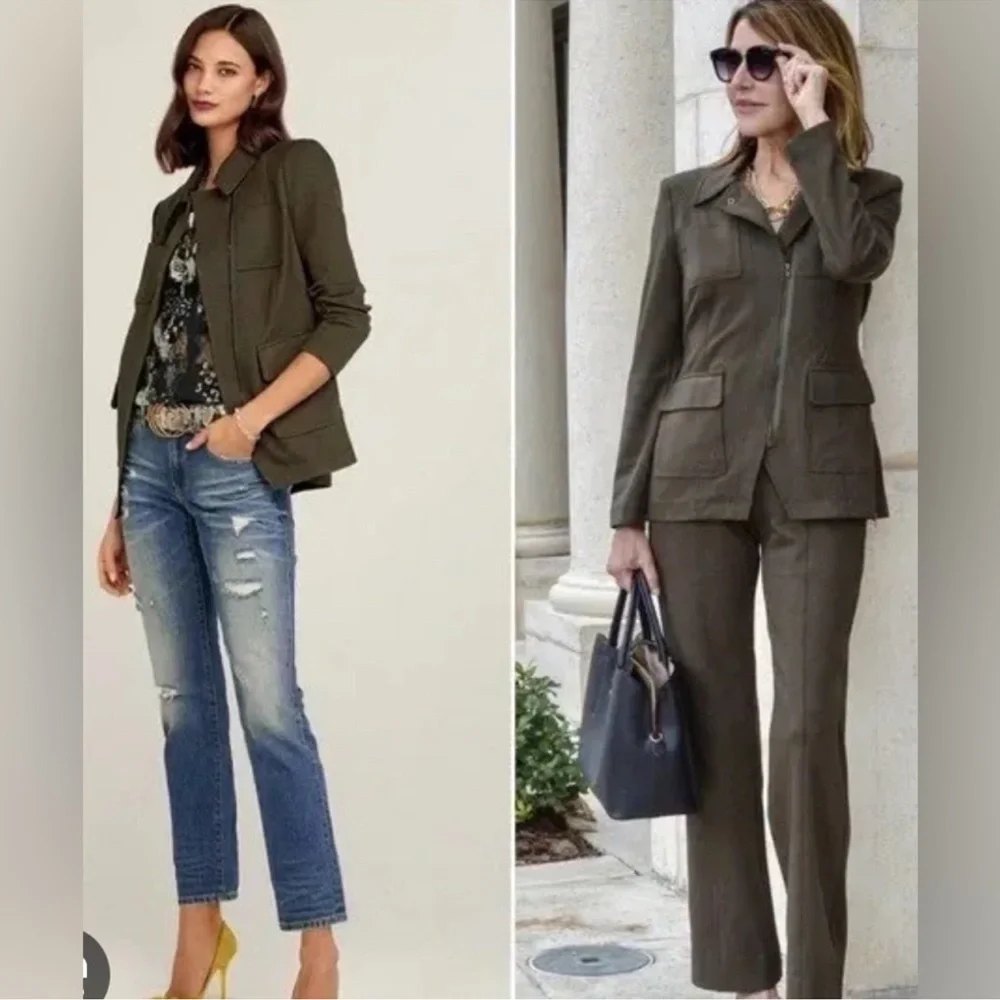 CAbi Women's Small Olive Green Academy Blazer 4120 Asymmetric Zip Stretch Jacket - Picture 7 of 7